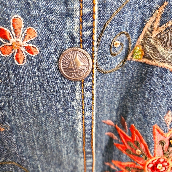Flashback Couture Denim Jacket Ladies Sz L Vintage Floral Embroidered Rare - Picture 4 of 7